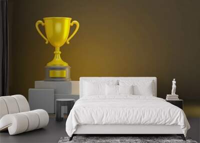 A shining gold trophy resting on a podium_ Wall mural