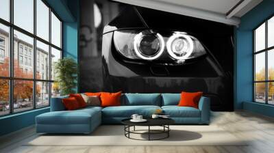 Front headlights of BMW car. Black and white content. Great wallpaper for bmw lovers Wall mural