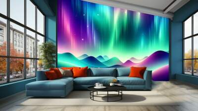 Gradient color background image with an aurora borealis theme, featuring a blend of vibrant greens, purples, and blues, creating a magical and enchant Wall mural