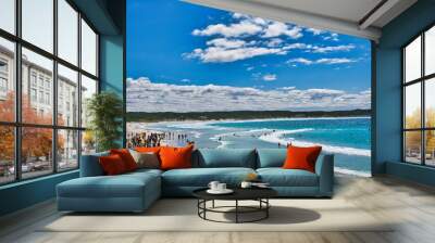 Holiday makers on the beach and in the water on  Twilight Beach near Esperance, Western Australia
 Wall mural