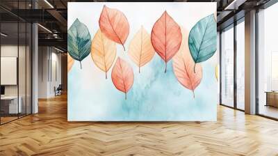 A tranquil watercolor scene of leaf peeping in autumn, with soft colors and a serene atmosphere that invites relaxation Wall mural