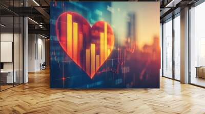 Heart shape with bar charts Wall mural