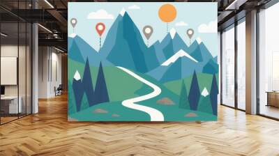 Path finding, adventurous exploration, flat design illustration Wall mural