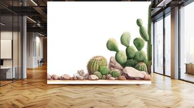 Spiky cactus growth in desert, intricate details, watercolor style Wall mural