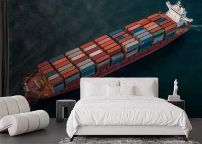 Aerial view container cargo ship in import export global business commercial trade logistic transportation of international by container cargo ship,  Generative AI	
 Wall mural