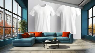 Blank White T - Shirt Mockup Template Front and Back Isolated on White,  Generative AI	 Wall mural