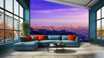 Barcelona skyline at the golden hour Wall mural