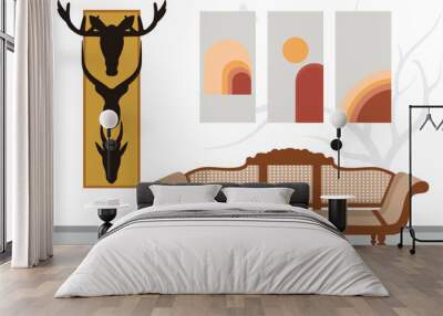 Animal head style wall decoration. Collection of posters with creative designs. vector interior decoration Wall mural