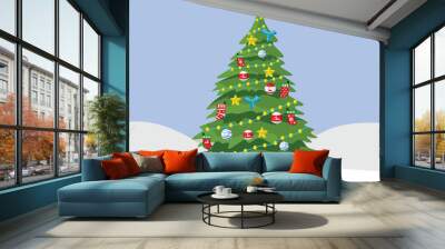 Christmas Tree Holiday Decoration Green Colorful Vector Wall mural