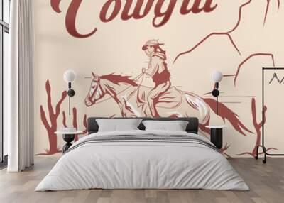 Cowgirl Wild West Vintage Logo Emblem Vector Wall mural