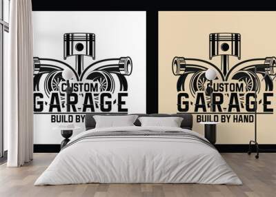 Garage Automotive Piston and Turbocharger Logo Badge Black and White Vintage Style Wall mural