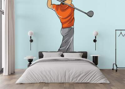 Golf Player Athlete Posed Colorful Vector Wall mural