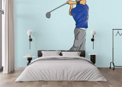 Golf Player Athlete Posed Colorful Vector Wall mural