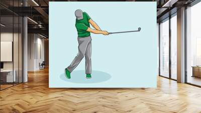 Golf Player Athlete Posed Colorful Vector Wall mural