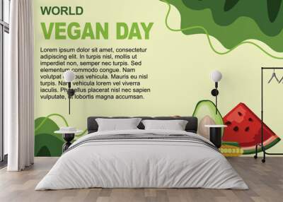 Vegan Day Green Background Template Vector for Landing Page, Banner and Presentation Wall mural