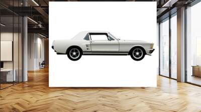 White retro flat classic car, transparent background, outlines, minimalistic, isolated Wall mural