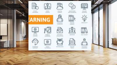 E-learning, online education elements - minimal thin line web icon set. Outline icons collection. Simple vector illustration. Wall mural