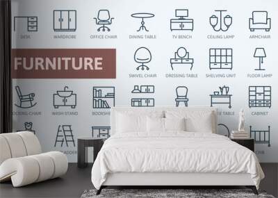 Furniture - minimal thin line web icon set. Outline icons collection. Simple vector illustration. Wall mural