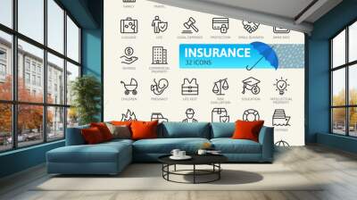 Insurance elements - minimal thin line web icon set. Outline icons collection. Simple vector illustration. Wall mural