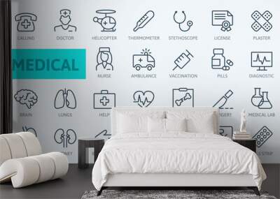 medicine and health symbols - minimal thin line web icon set. outline icons collection. simple vecto Wall mural