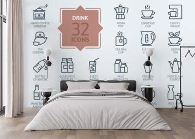 Outline web icon set - drink (coffee, tea, alcohol) Wall mural