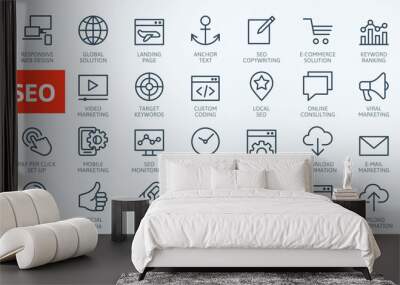 Outline web icons set - Search Engine Optimization. Thin line web icon collection. Simple vector illustration. Wall mural