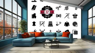 Vector sewing equipment and needlework icon set Wall mural