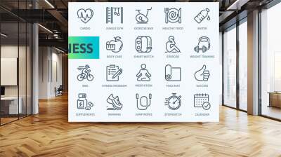 Web Set of Fittness Vector Thin Line Icons. Contains such Icons as Healthy Lifestyle, Weight Training, Body care and more. Outline icons collection. Simple vector illustration. Wall mural