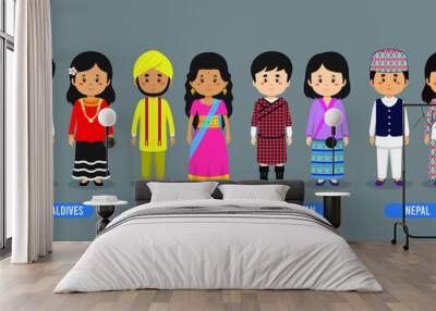 Character in Different National Costumes Wall mural