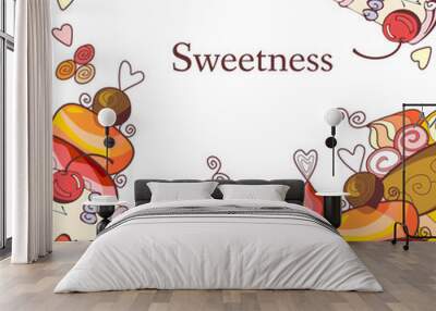 Cute frame with sweet cupcakes. Wall mural