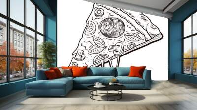 Hand drawn pizza slice illustration. Wall mural