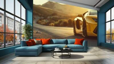 luxury sports car, riding on empty road , summer vibes , california Wall mural