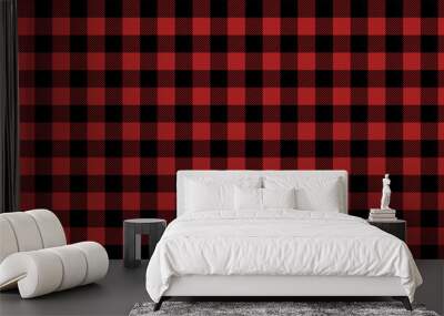 Buffalo Plaid Pattern, tartan lumberjack red black plaid seamless pattern. Flannel check plaid texture for decorating, wallpaper, wrapping paper, fabric, backdrop, art, illustration Wall mural