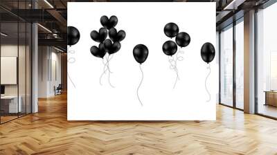 Big set of black shiny balloons different style isolated float on white background. Vector illustration. Wall mural