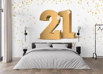 Anniversary 21. gold 3d numbers. Poster template for Celebrating 21th anniversary event party. Vector illustration Wall mural