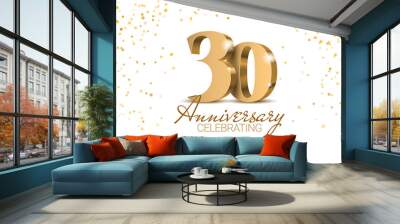 Anniversary 30. gold 3d numbers. Poster template for Celebrating 30th anniversary event party. Vector illustration Wall mural