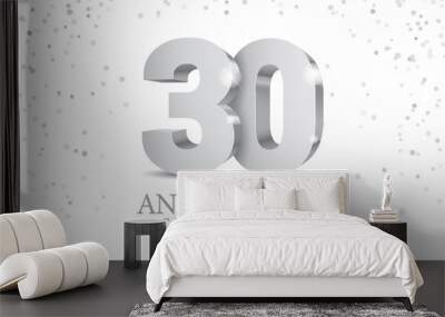 Anniversary 30. silver 3d numbers. Wall mural