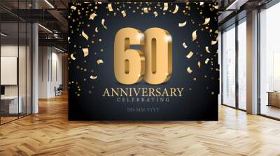 Anniversary 60. gold 3d numbers. Poster template for Celebrating 60th anniversary event party. Vector illustration Wall mural