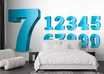 Blue 3d numbers. Symbol set. Wall mural