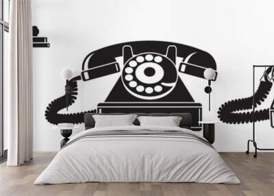 Old phones. Set of vintage phones from different periods. Black and white vector illustration Wall mural