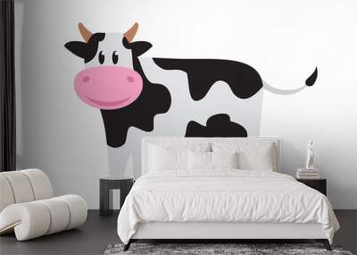 White cute cow with black spots. Vector illustration Wall mural