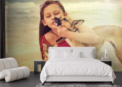 child and dog and cat Wall mural