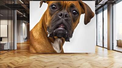 funny muzzle of a dog boxer breed on a white background Wall mural