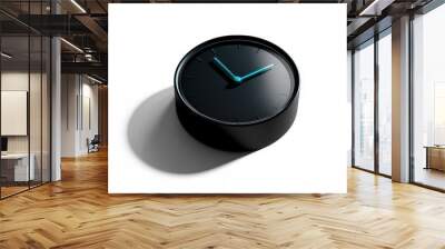 A simple black clock with a turquoise hour and minute hand set against a white background. Wall mural