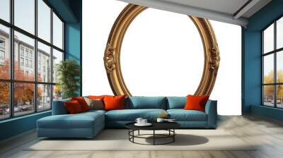 Antique round oval gold picture mirror frame isolated on transparent white background, png, cutout Wall mural