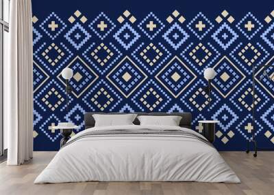 Indigo navy blue geometric traditional ethnic pattern Ikat seamless pattern border abstract design for fabric print cloth dress carpet curtains and sarong Aztec African Indian Indonesian  Wall mural