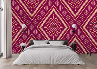 Pink Cross stitch colorful geometric traditional ethnic pattern Ikat seamless pattern border abstract design for fabric print cloth dress carpet curtains and sarong Aztec African Indian Indonesian Wall mural