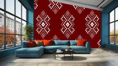 Red traditional ethnic pattern paisley flower Ikat background abstract Aztec African Indonesian Indian seamless pattern for fabric print cloth dress carpet curtains and sarong Wall mural