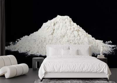 A pile of flour isolated on black background. Full depth of field. Wall mural