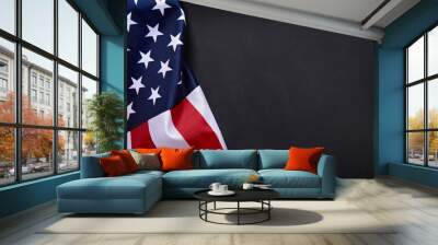 American flag on black background with copy space. Wall mural